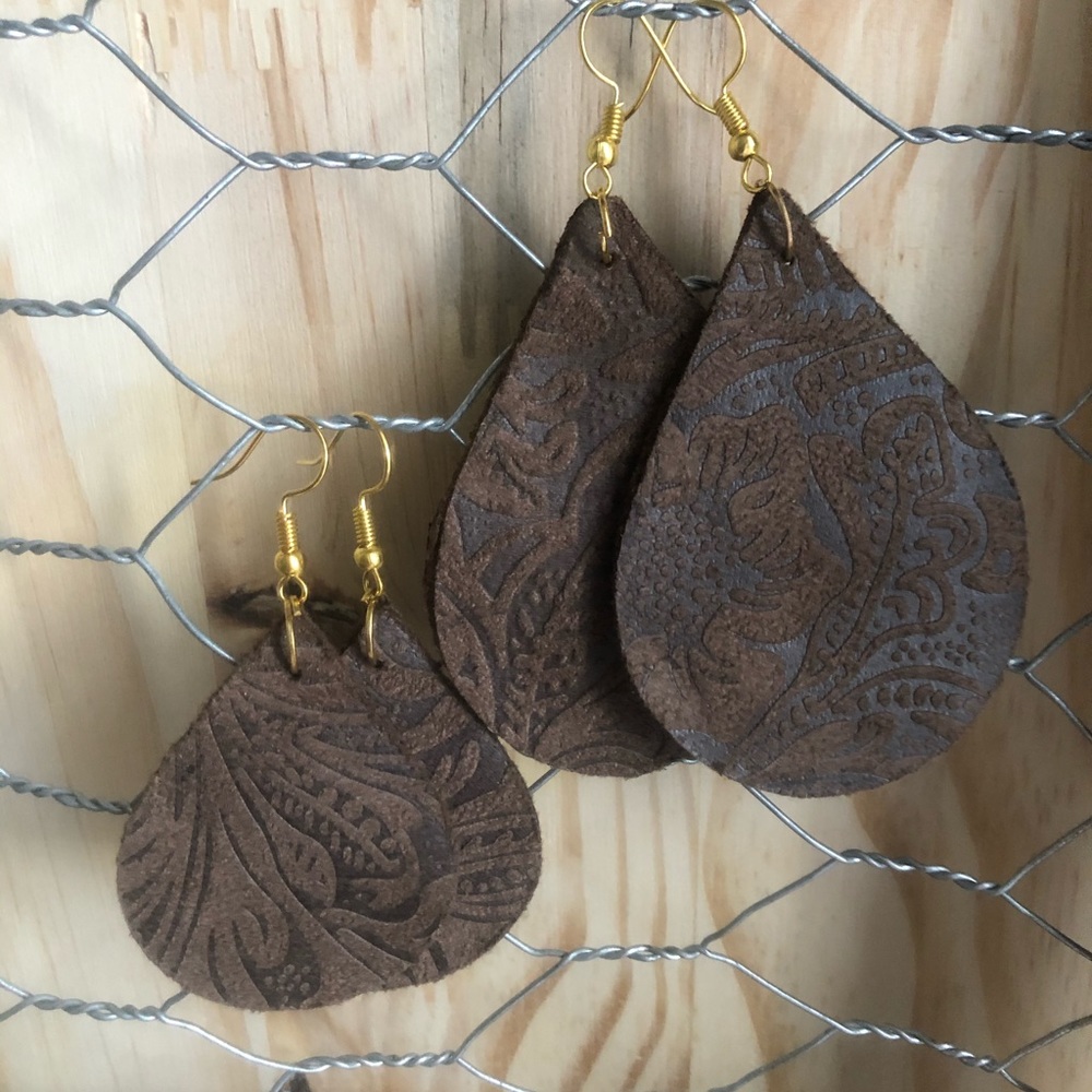 Brown Suede Faux Leather Earrings